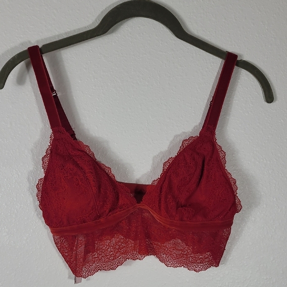 Victoria's Secret Other - Victoria Secret Lace Bralette Size M Red Stretch Sexy Padded Velvet Lingerie